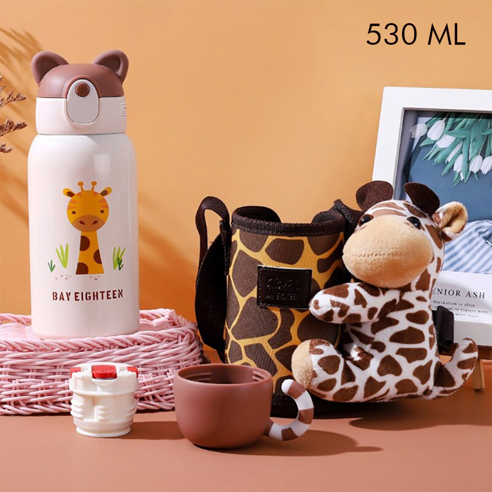 Little Surprise Box Stainless Steel Water Bottle With Matching Cover & Softtoy,Giraffe