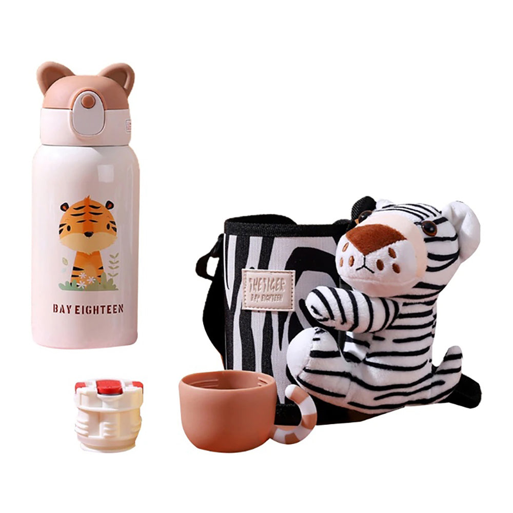 Little Surprise Box Stainless Steel Water Bottle With Matching Cover & Softtoy,Creamtiger.