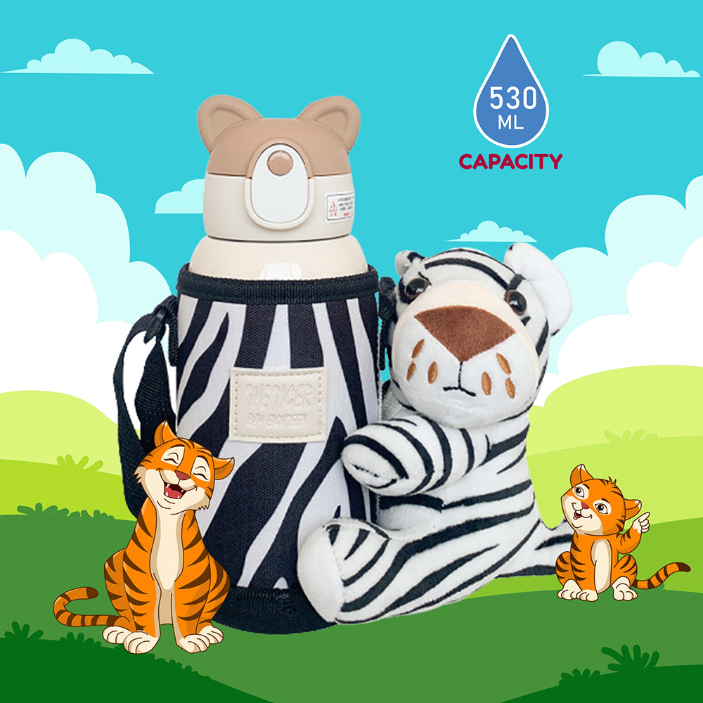 Little Surprise Box Stainless Steel Water Bottle With Matching Cover & Softtoy,Creamtiger.