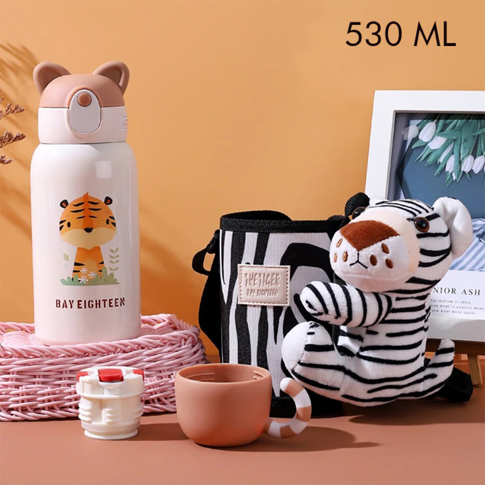 Little Surprise Box Stainless Steel Water Bottle With Matching Cover & Softtoy,Creamtiger.