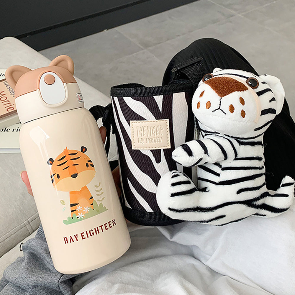 Little Surprise Box Stainless Steel Water Bottle With Matching Cover & Softtoy,Creamtiger.