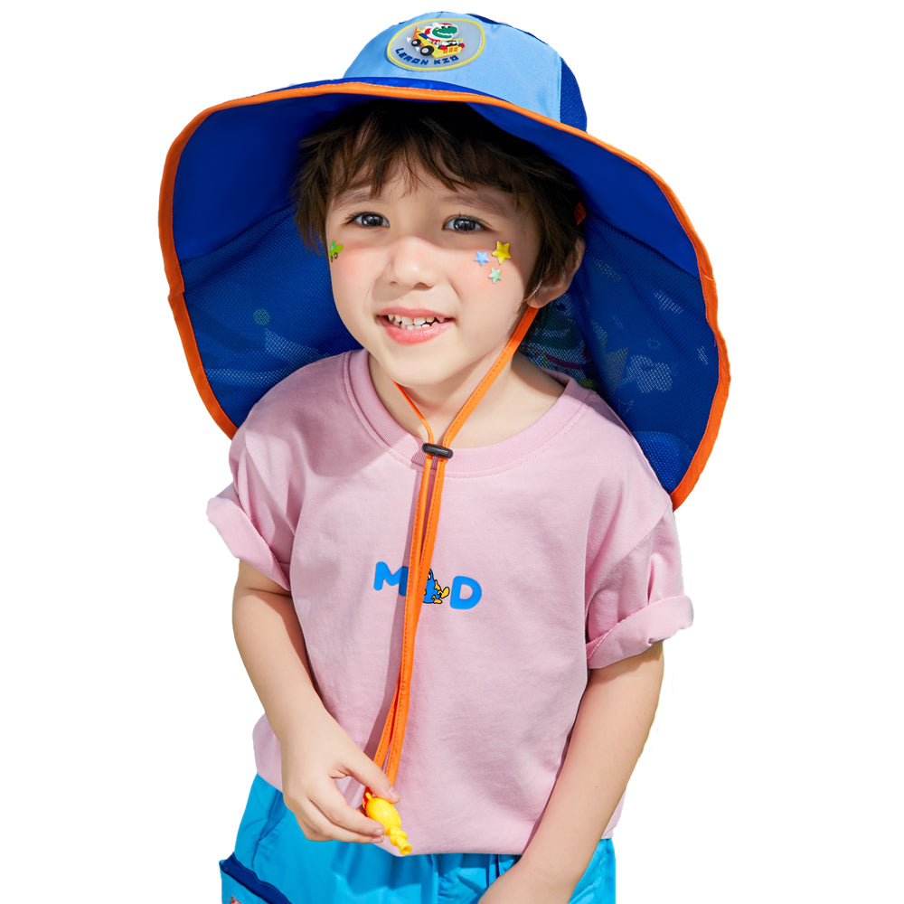 Little Surprise Box Blue Summer& Beach Cap with wide neck flap for Kids with windproof string