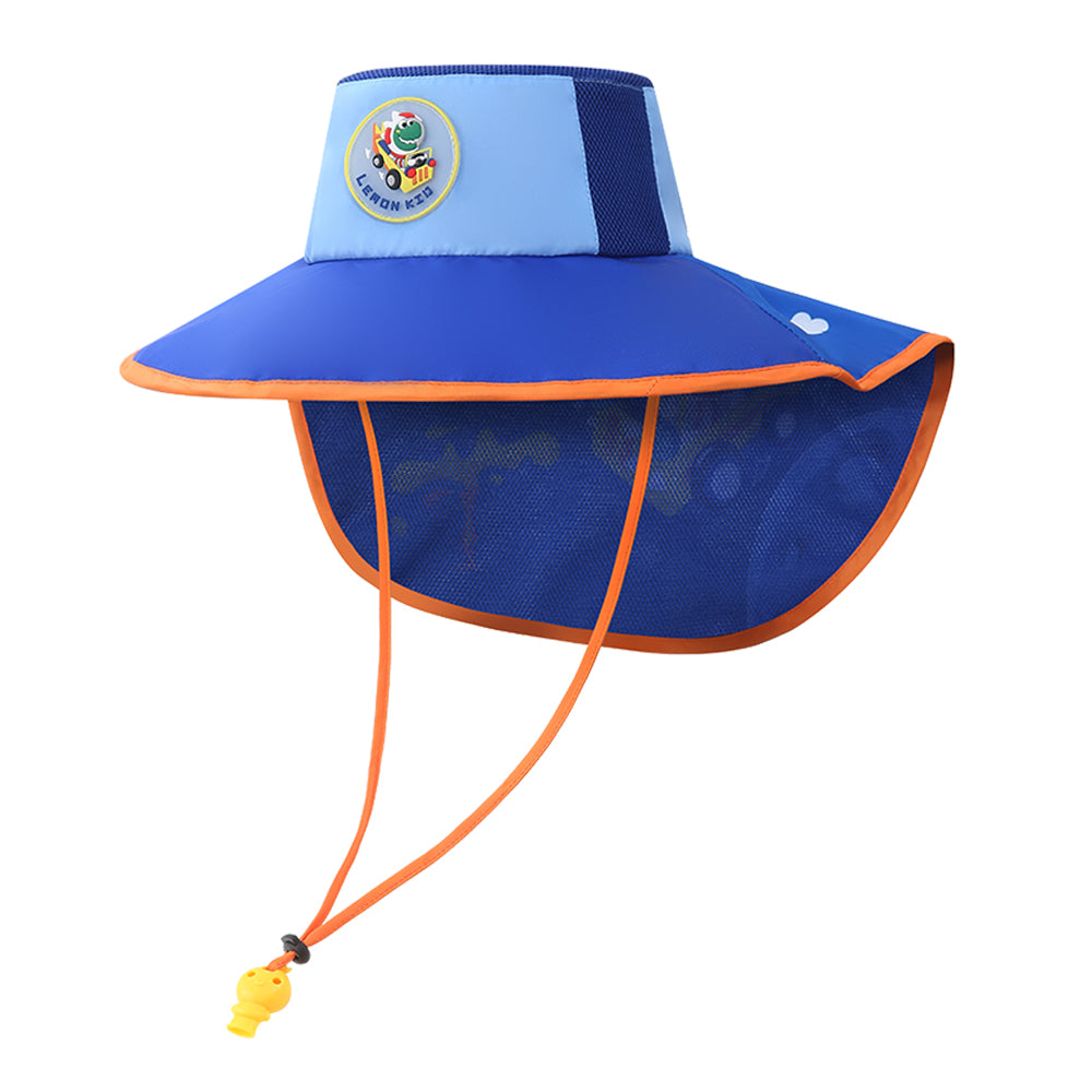 Little Surprise Box Blue Summer& Beach Cap with wide neck flap for Kids with windproof string