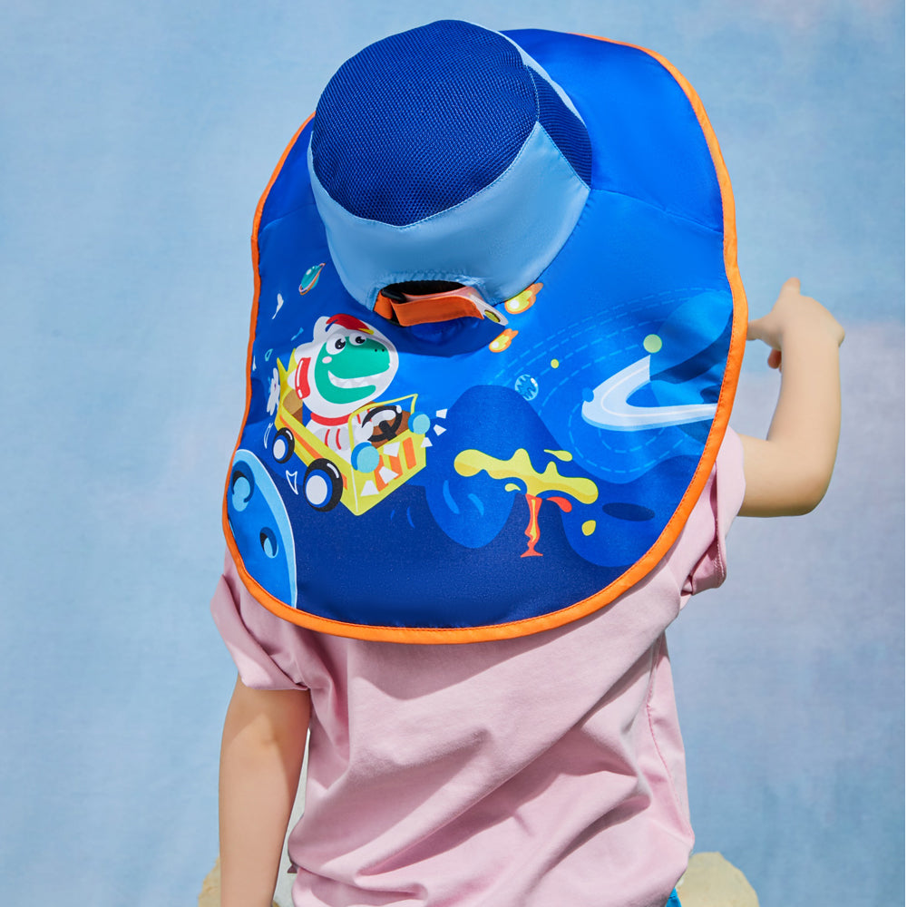 Little Surprise Box Blue Summer& Beach Cap with wide neck flap for Kids with windproof string