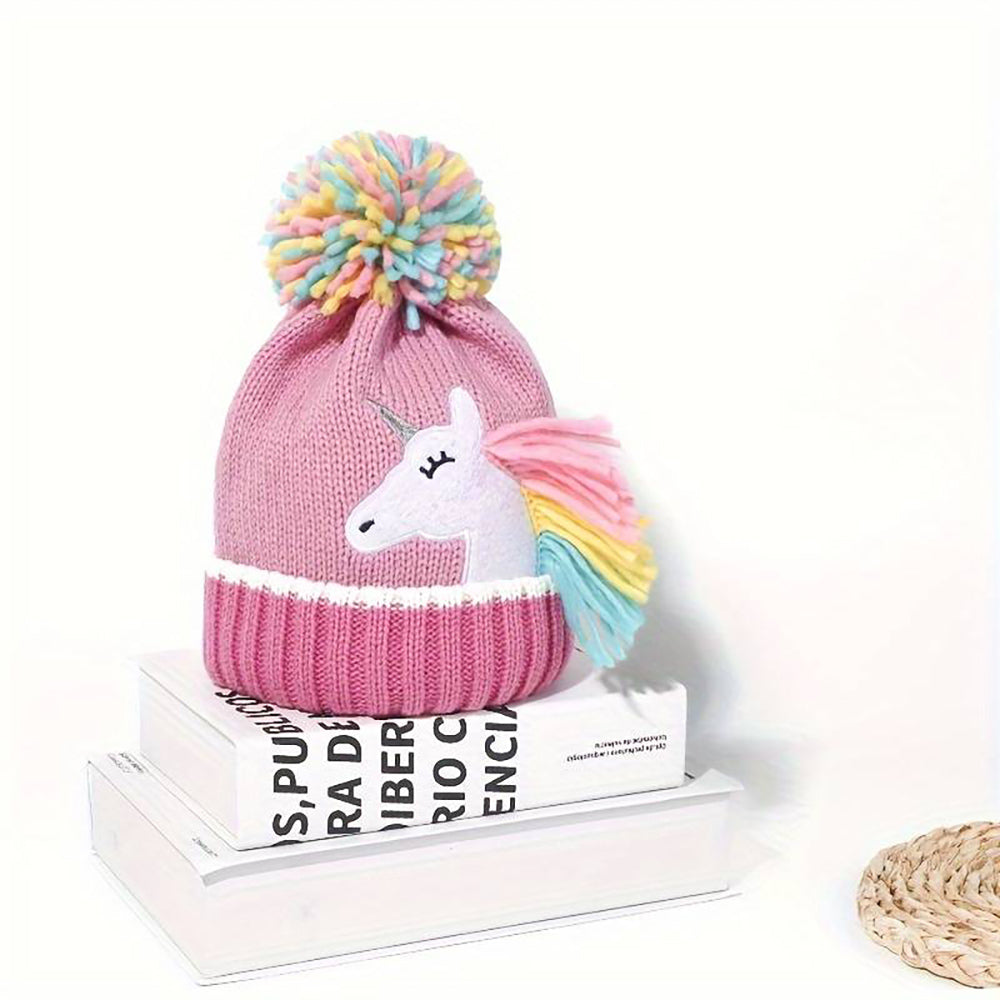 Little Surprise Box Muave Frill Unicorn Winter Cap Beanie & Matching Gloves, 2 pcs set, 3yrs- 8yrs