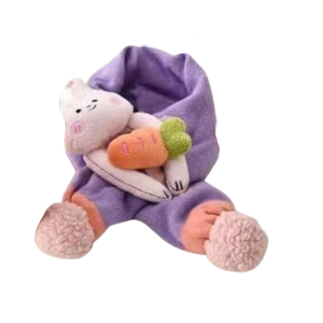 Lilac Bunny With Carrot Kids Winter Cap & Neck Muffler Set