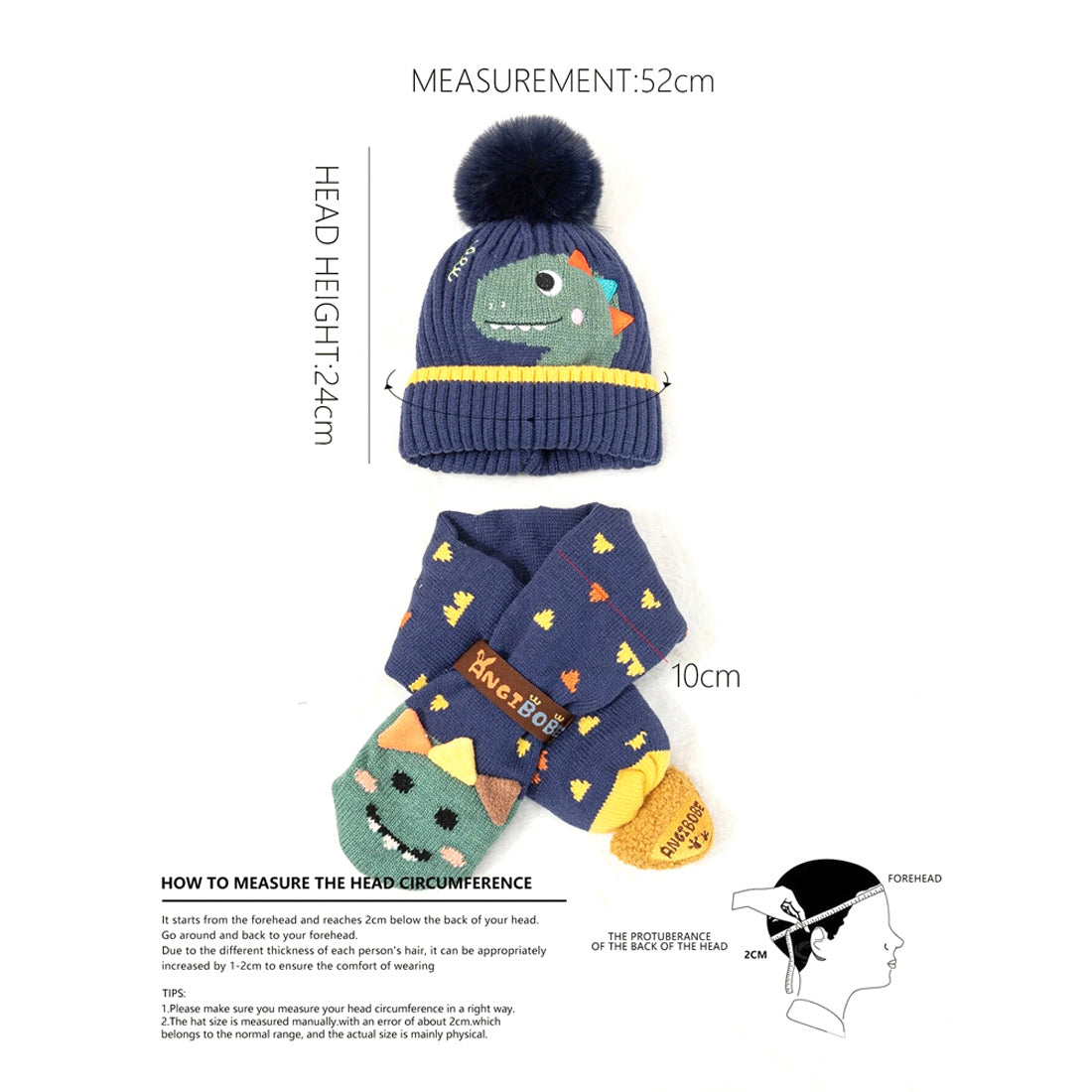 Navy Blue Dino Kids Winter Cap & Neck Muffler Set