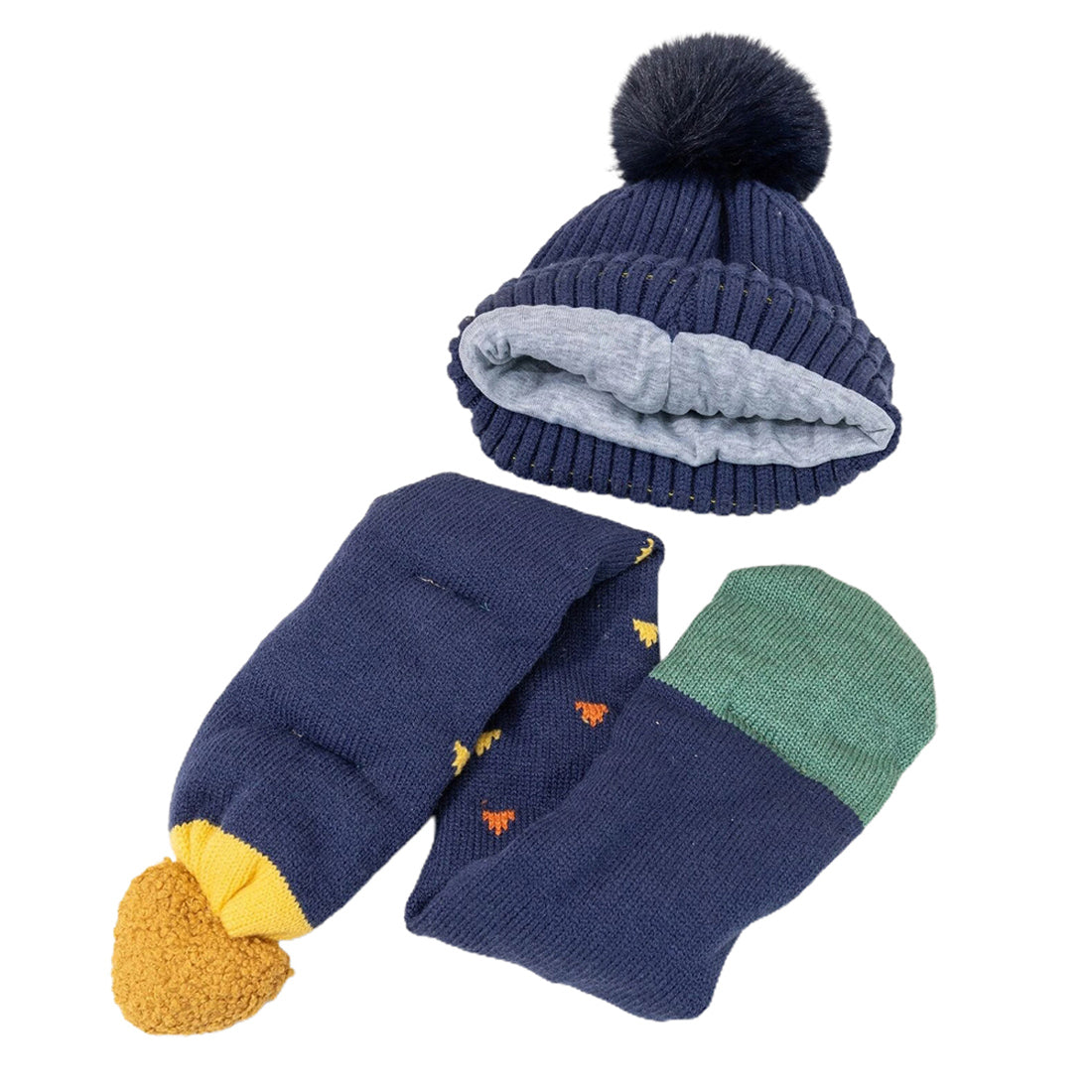 Navy Blue Dino Kids Winter Cap & Neck Muffler Set