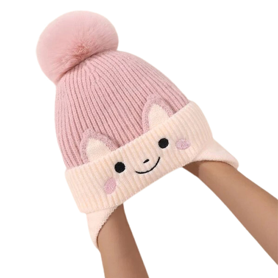 Pink Bunny With Carrot  Kids Winter Cap & Neck Muffler Set