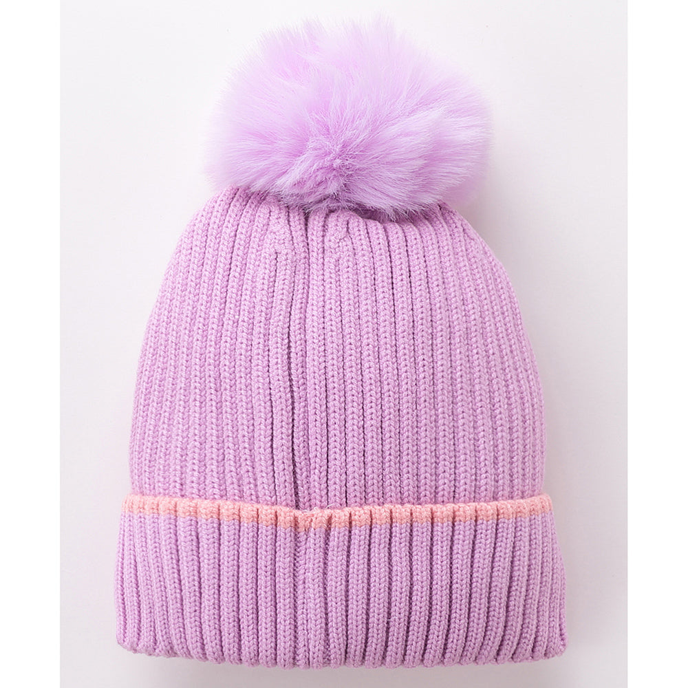 Little Surprise Box Purple Unicorn Pompom Winter Cap & matching Neck Muffler 2pcs Set, 3-8yrs