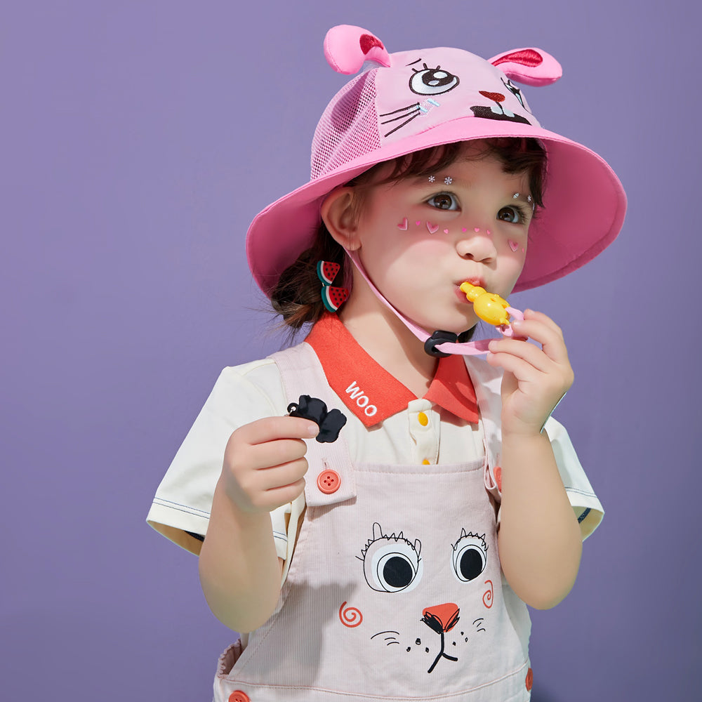 Little Surprise Box Pink long ear Rabbit print breathable Net wide brim Sun Hat for Kids& Toddlers with Adjustable Strap