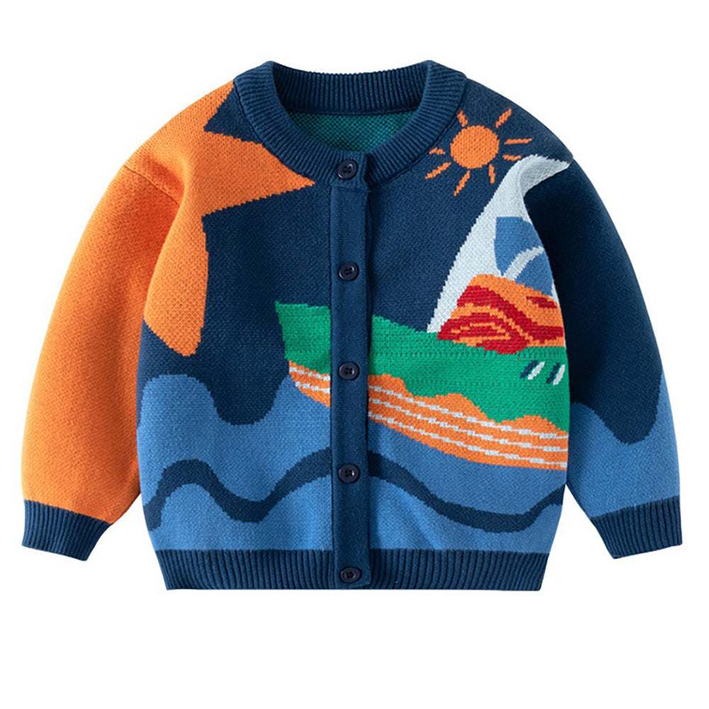Little Surprise Box Blue Seaside Sunset Theme Cardigan/Warmer/Sweater for Toddlers & Kids