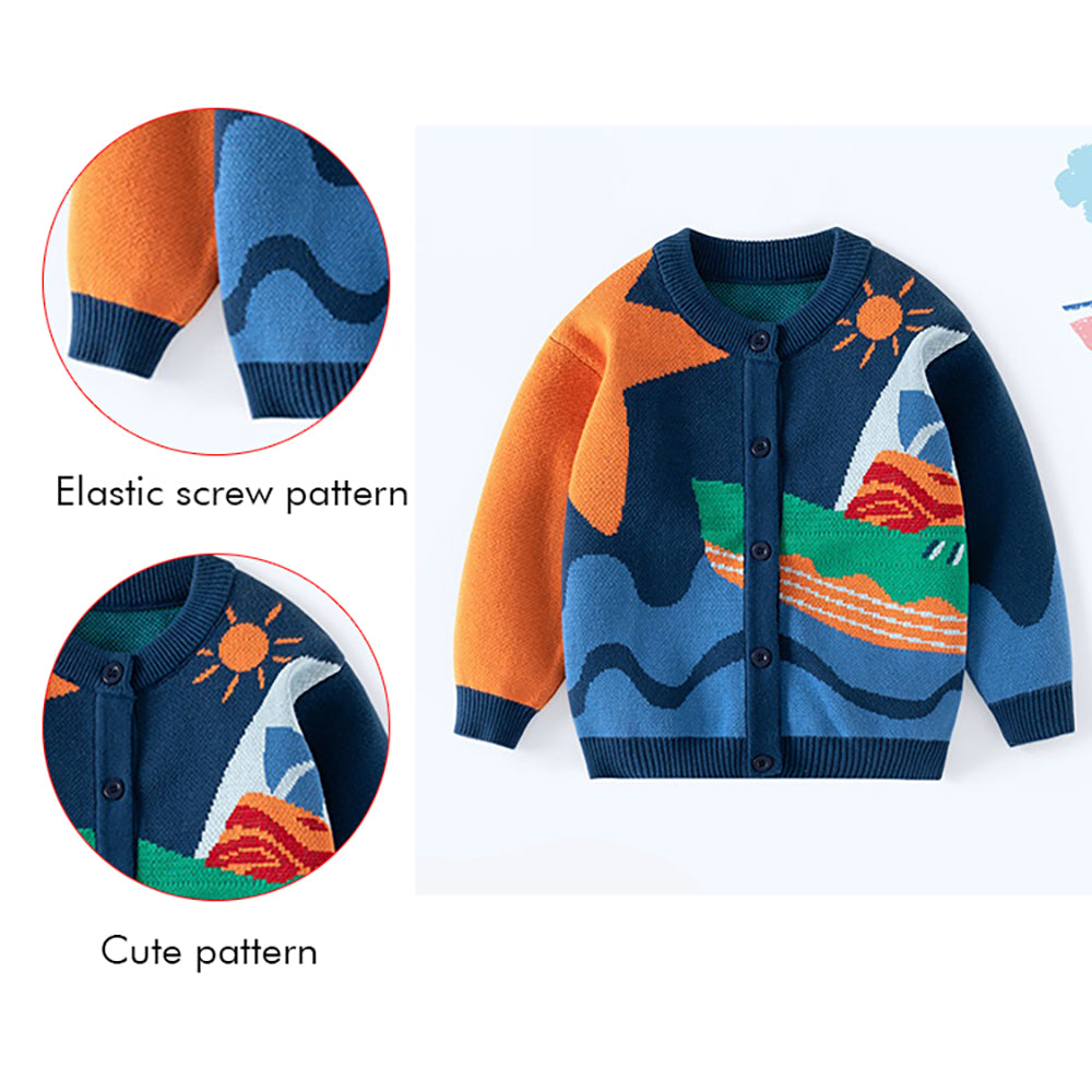 Little Surprise Box Blue Seaside Sunset Theme Cardigan/Warmer/Sweater for Toddlers & Kids