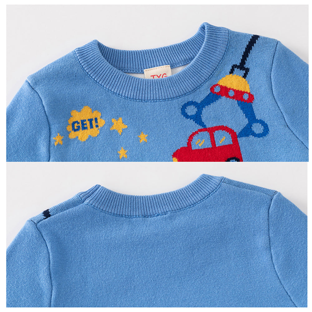 Little Surprise Box Blue Toeing Car Theme Cardigan/Warmer/Sweater for Toddlers & Kids
