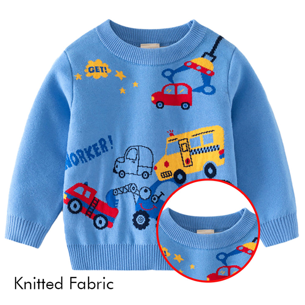 Little Surprise Box Blue Toeing Car Theme Cardigan/Warmer/Sweater for Toddlers & Kids