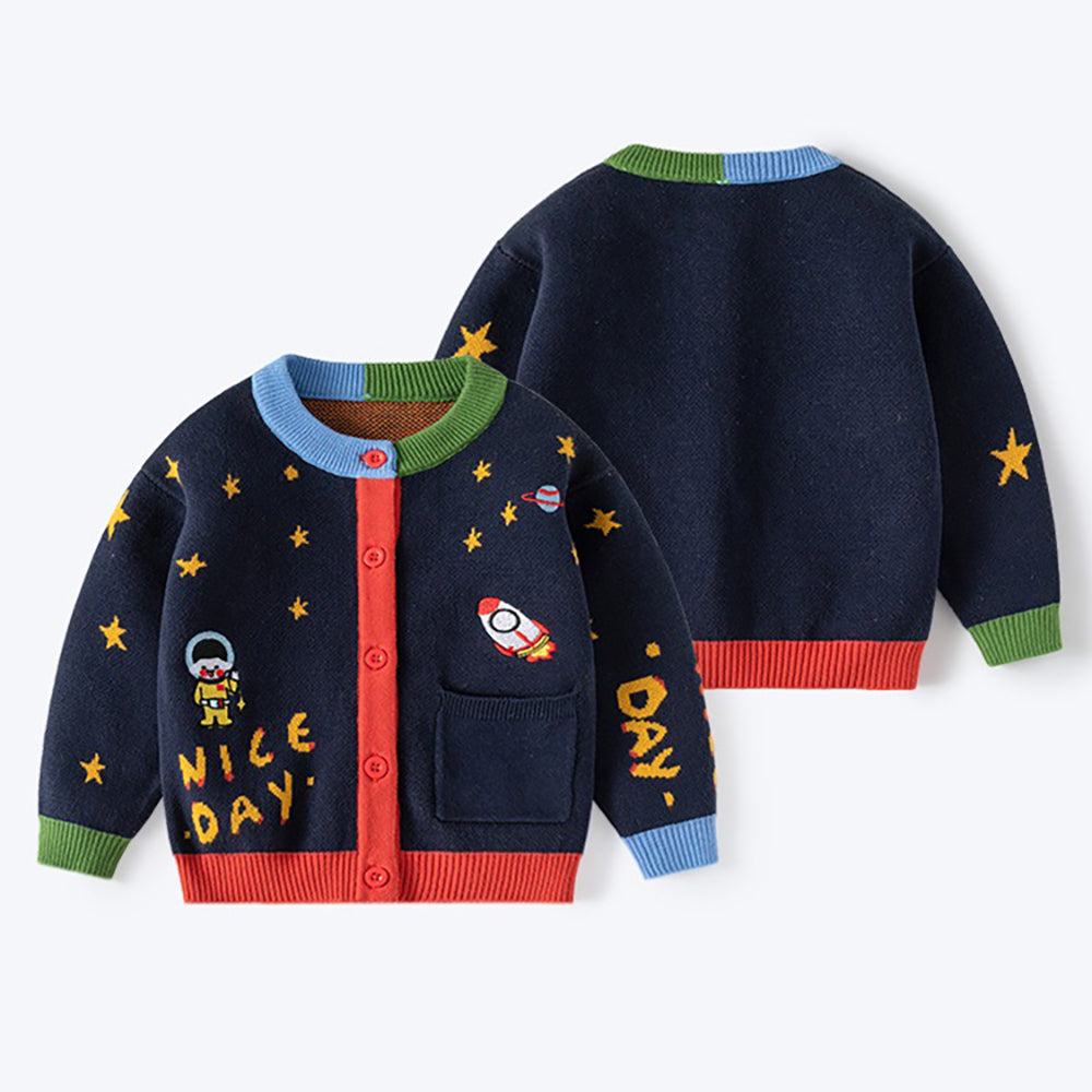 Little Surprise Box Navy Multi Space Rocket Cardigan/Warmer/Sweater for Toddlers & Kids