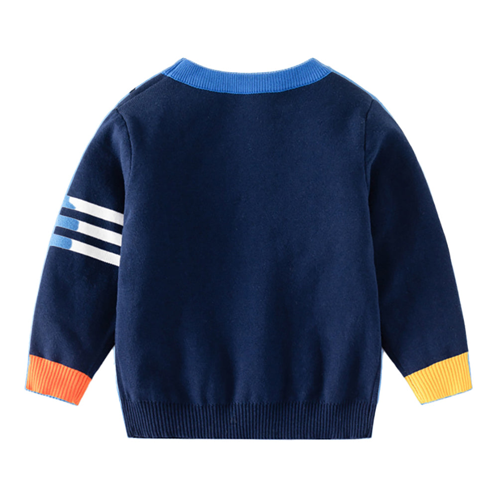 Little Surprise Box Navy Race Cars Theme Cardigan/Warmer/Sweater for Toddlers & Kids