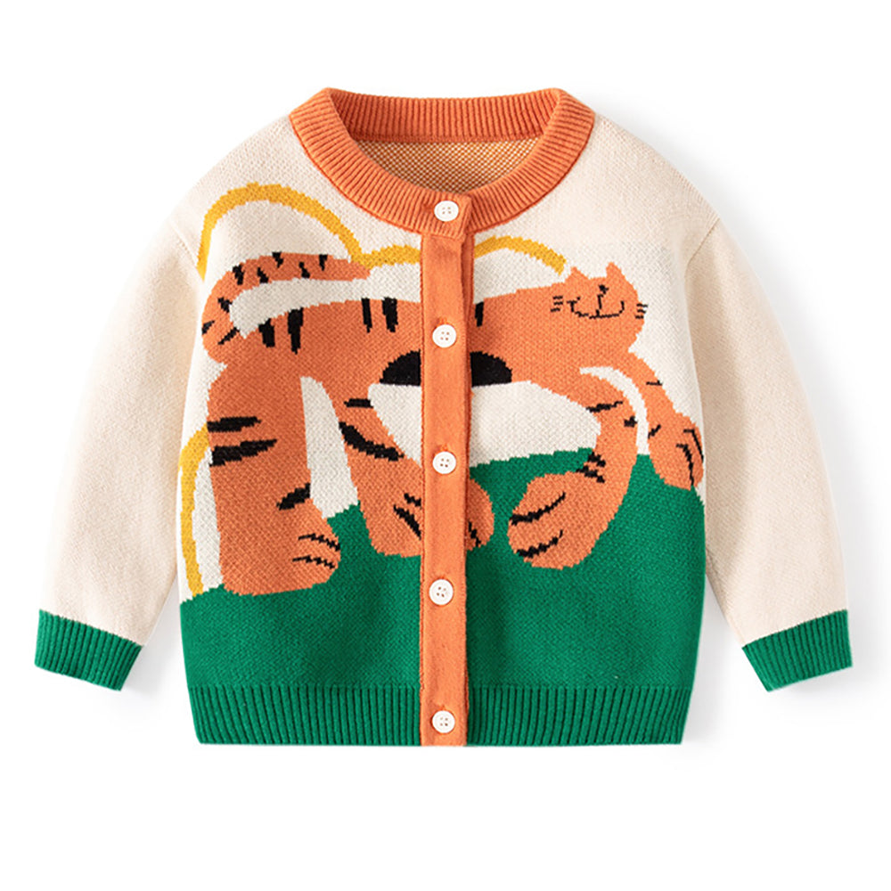 Little Surprise Box Cream & Green In the Wild Theme Cardigan/Warmer/Sweater for Toddlers & Kids
