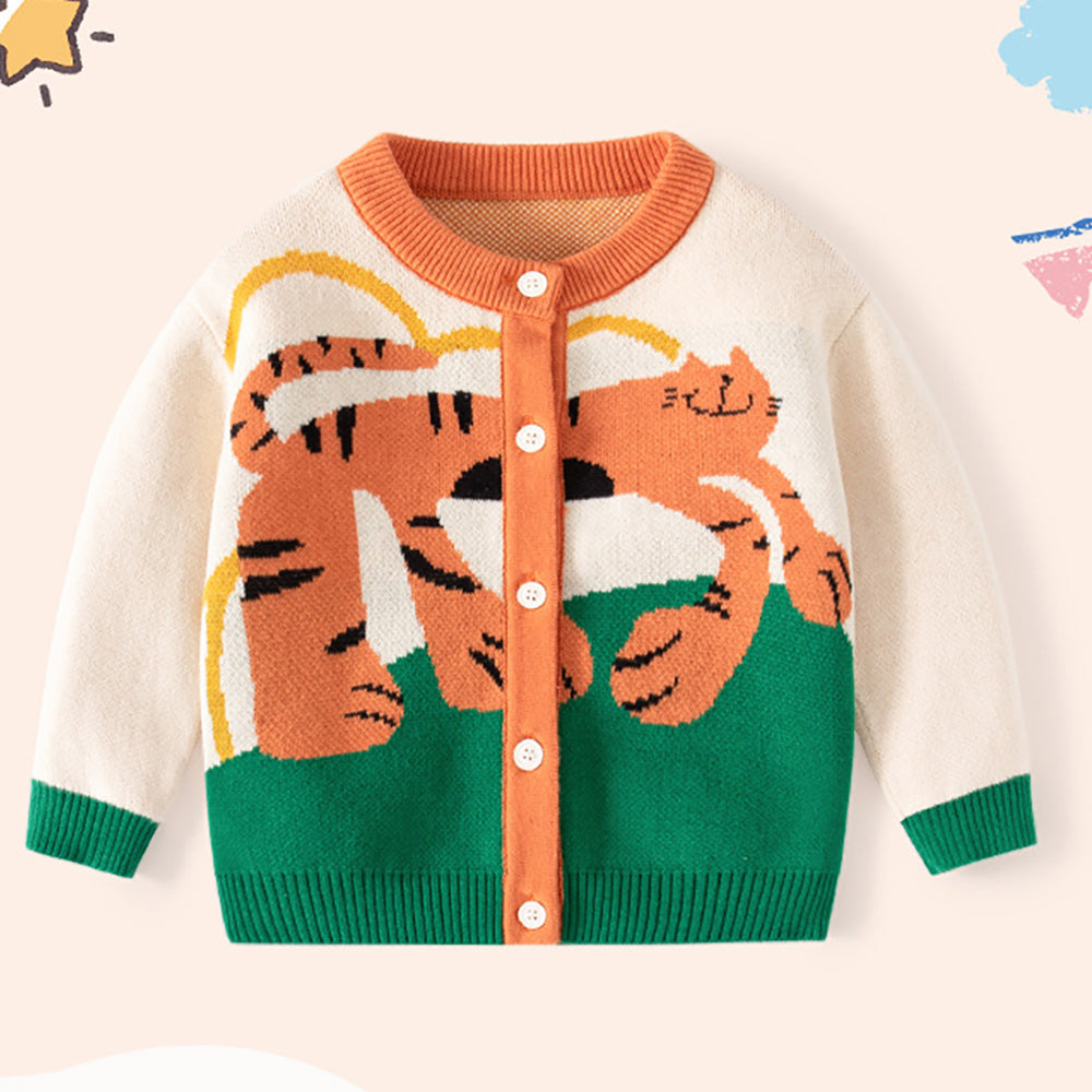 Little Surprise Box Cream & Green In the Wild Theme Cardigan/Warmer/Sweater for Toddlers & Kids