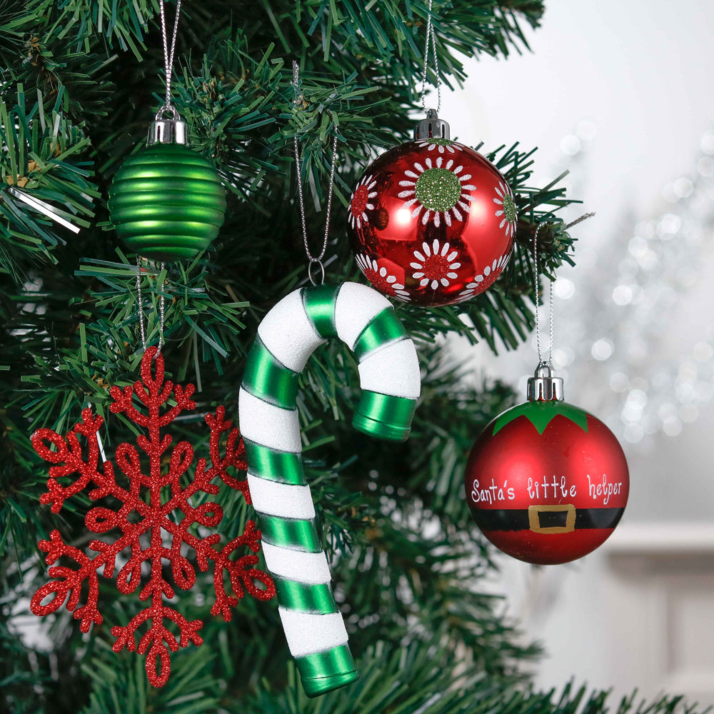 Little Surprise Box Christmas Ball Ornaments Xmas Tree Hanging Decorations Red & Green Elf Theme Christmas Balls, 100 Pcs Box Set.