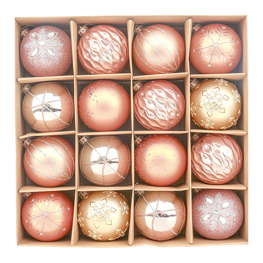 Little Surprise Box, 16Pcs Peach Snowflakes Shimmer Christmas Ball Tree Ornaments Xmas Decoration Set..