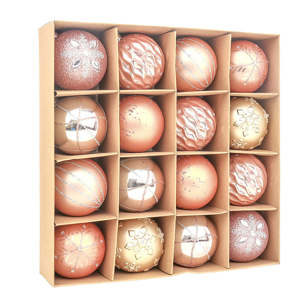 Little Surprise Box, 16Pcs Peach Snowflakes Shimmer Christmas Ball Tree Ornaments Xmas Decoration Set..