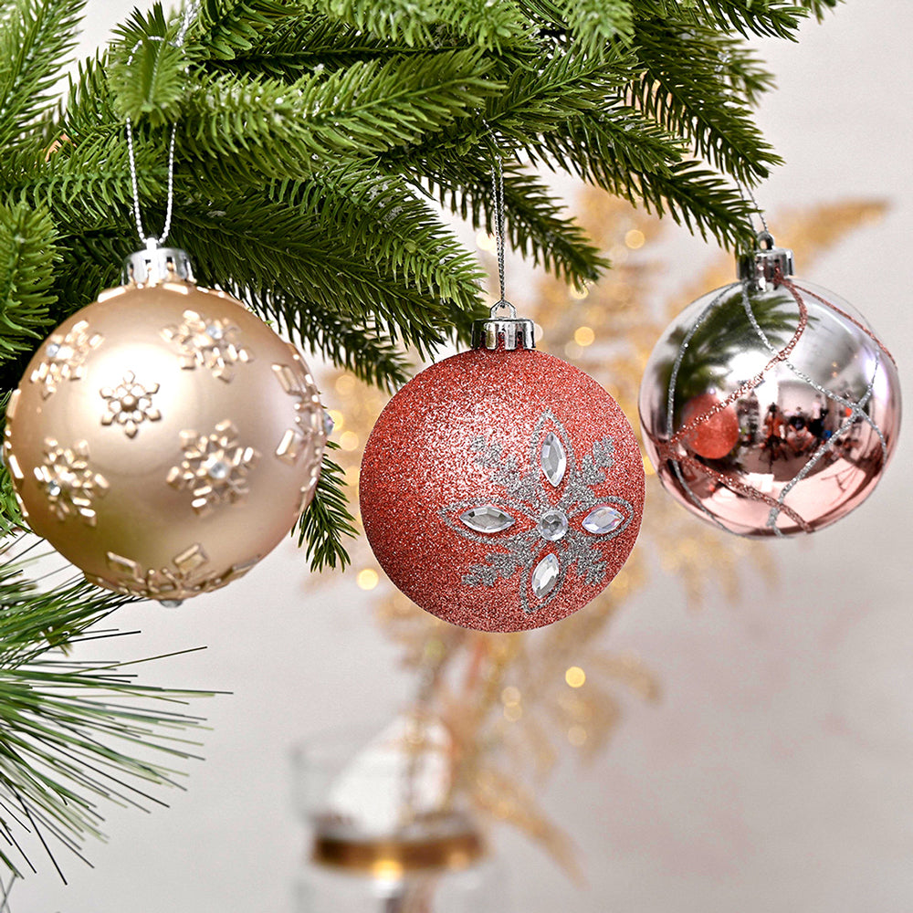 Little Surprise Box, 16Pcs Peach Snowflakes Shimmer Christmas Ball Tree Ornaments Xmas Decoration Set..