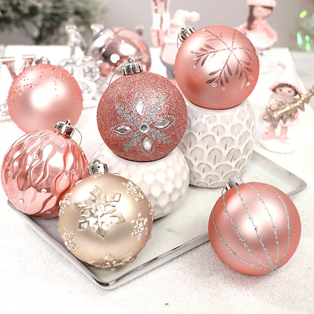 Little Surprise Box, 16Pcs Peach Snowflakes Shimmer Christmas Ball Tree Ornaments Xmas Decoration Set..