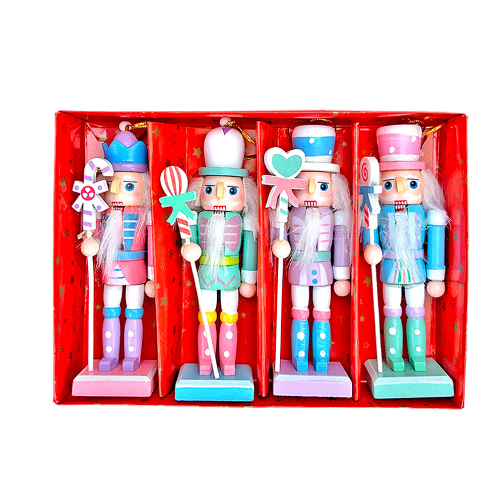 Little Surprise Box, Pastel Candy theme, set of 4 Wooden Nutcrackers , Christmas Tree Ornaments