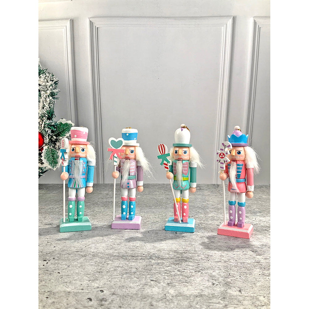 Little Surprise Box, Pastel Candy theme, set of 4 Wooden Nutcrackers , Christmas Tree Ornaments