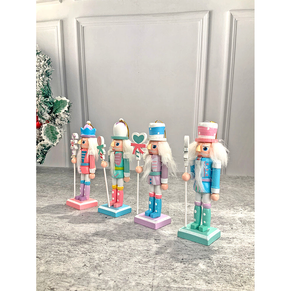 Little Surprise Box, Pastel Candy theme, set of 4 Wooden Nutcrackers , Christmas Tree Ornaments