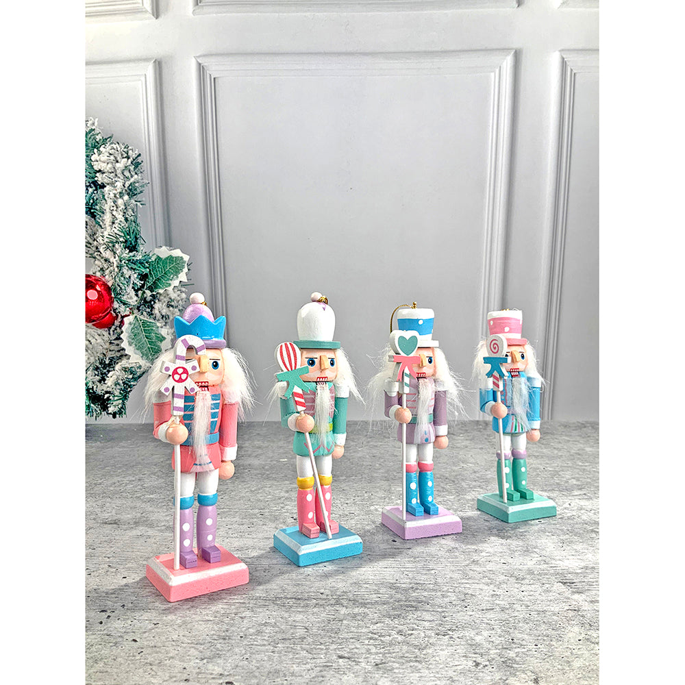 Little Surprise Box, Pastel Candy theme, set of 4 Wooden Nutcrackers , Christmas Tree Ornaments