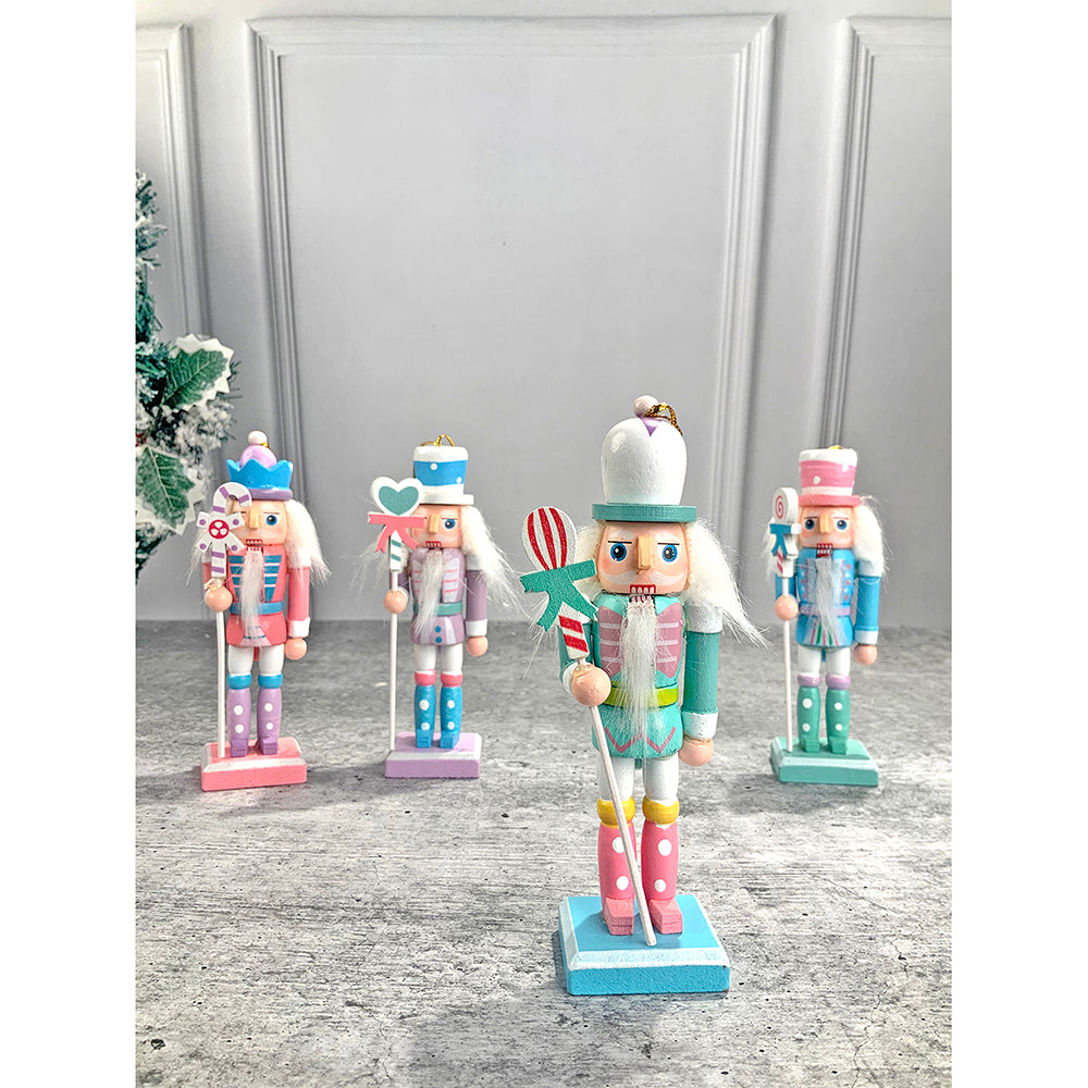 Little Surprise Box, Pastel Candy theme, set of 4 Wooden Nutcrackers , Christmas Tree Ornaments