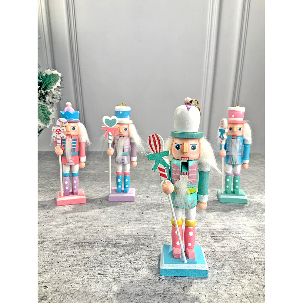 Little Surprise Box, Pastel Candy theme, set of 4 Wooden Nutcrackers , Christmas Tree Ornaments