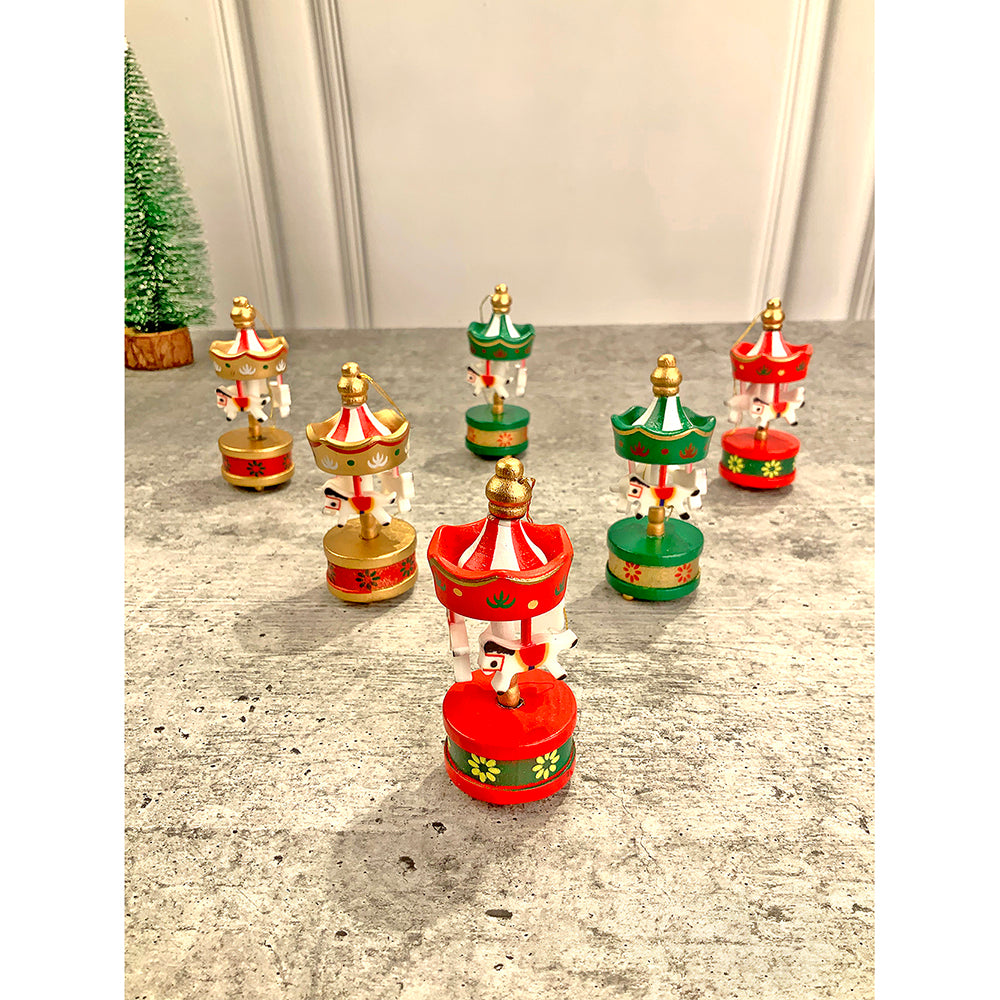 Little Surprise Box wooden Carousel set of 6, Christmas Tree Ornaments