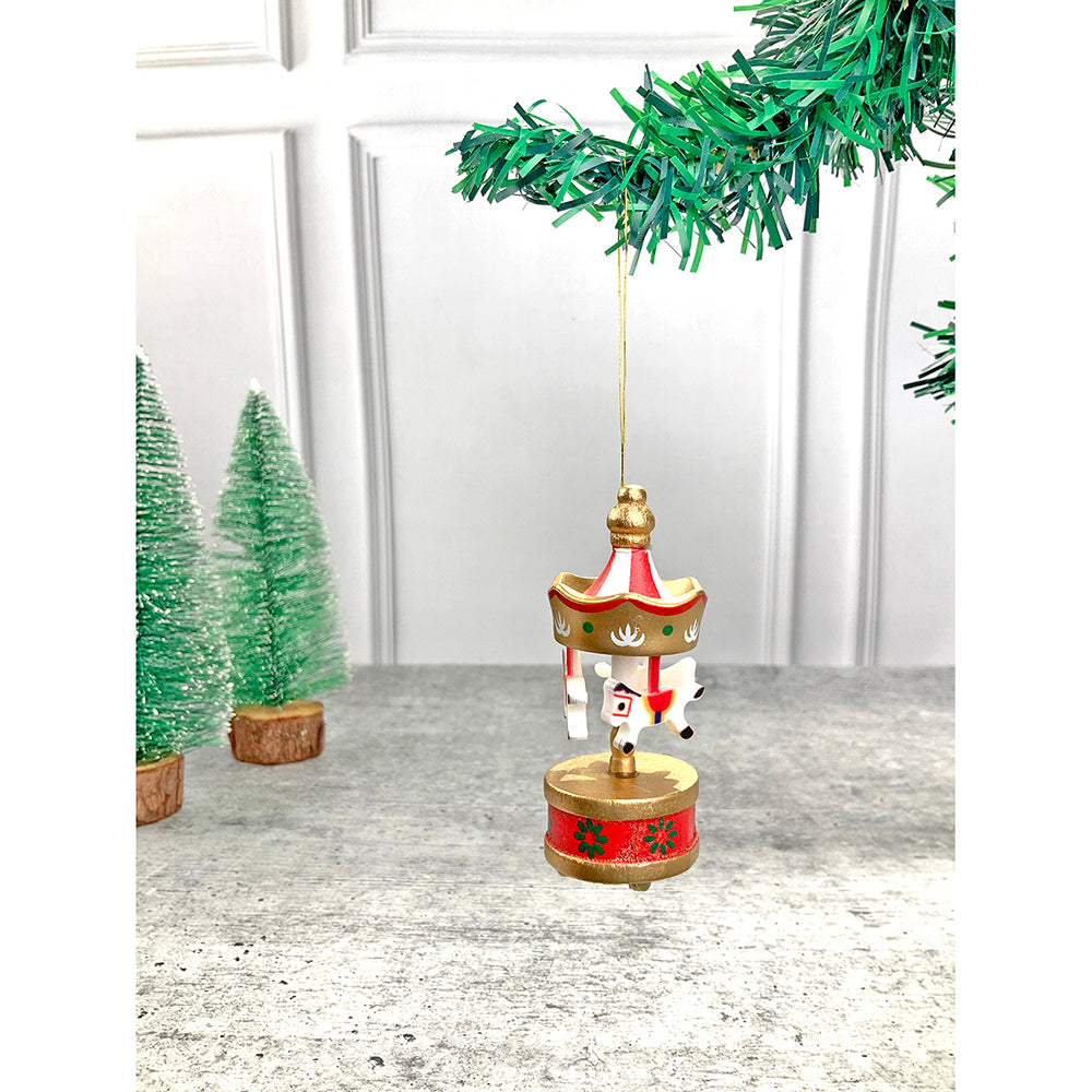 Little Surprise Box wooden Carousel set of 6, Christmas Tree Ornaments