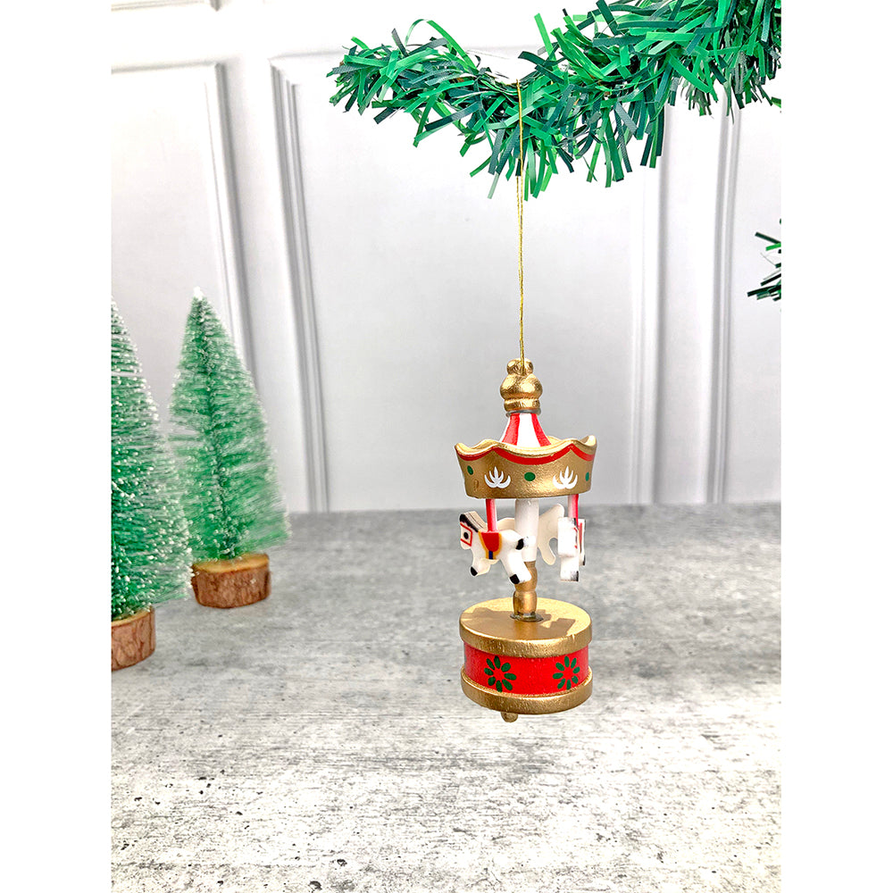 Little Surprise Box wooden Carousel set of 6, Christmas Tree Ornaments