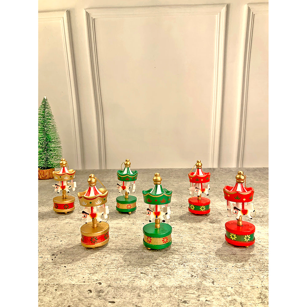 Little Surprise Box wooden Carousel set of 6, Christmas Tree Ornaments