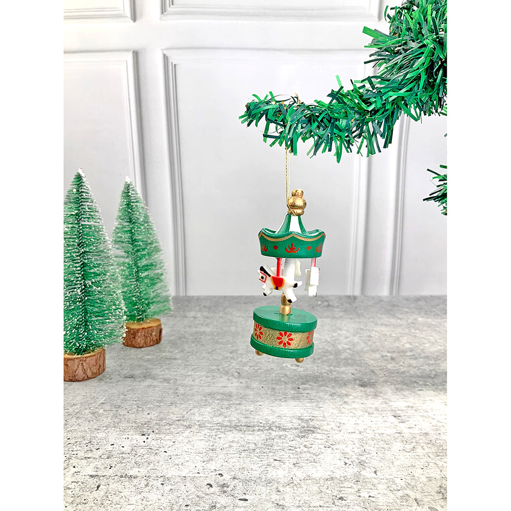 Little Surprise Box wooden Carousel set of 6, Christmas Tree Ornaments