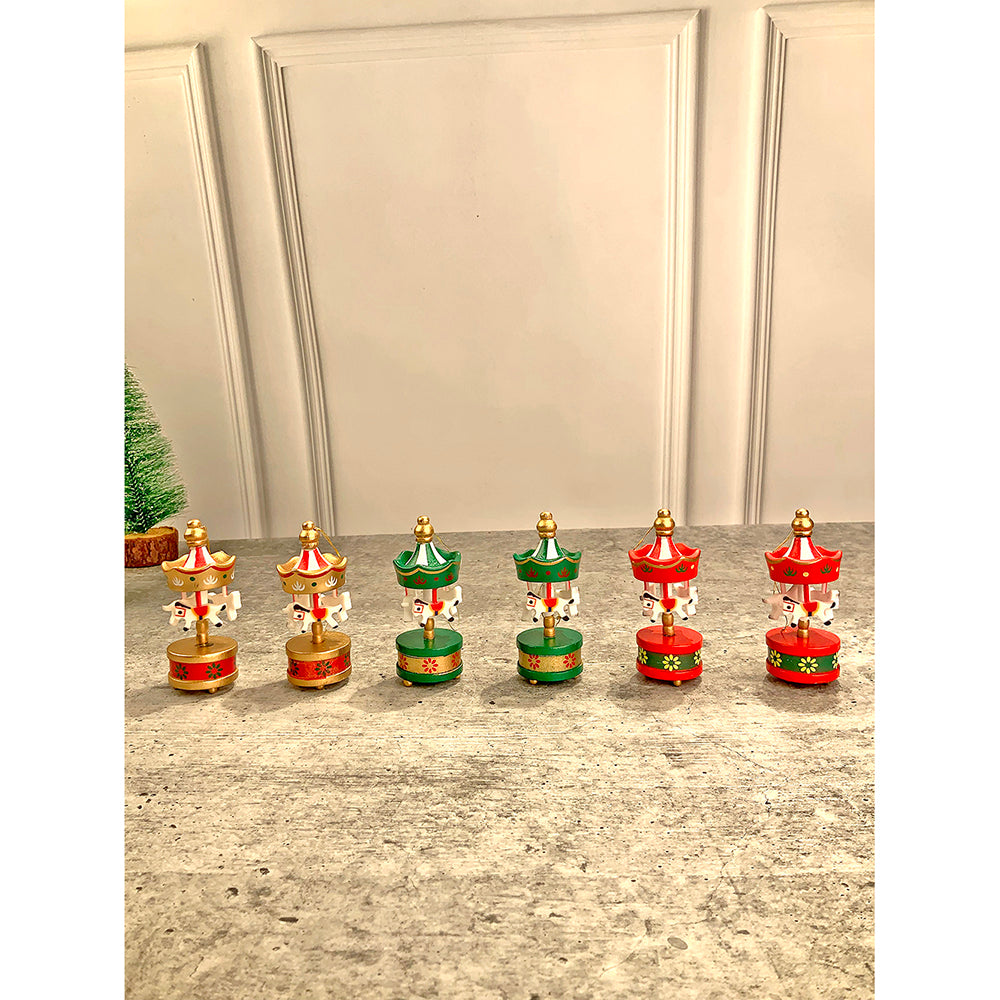 Little Surprise Box wooden Carousel set of 6, Christmas Tree Ornaments