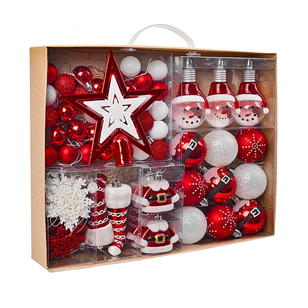 Little Surprise Box 70pcs Red & White Santa Claus themed Christmas Balls tree hanging Xmas Decoration set.