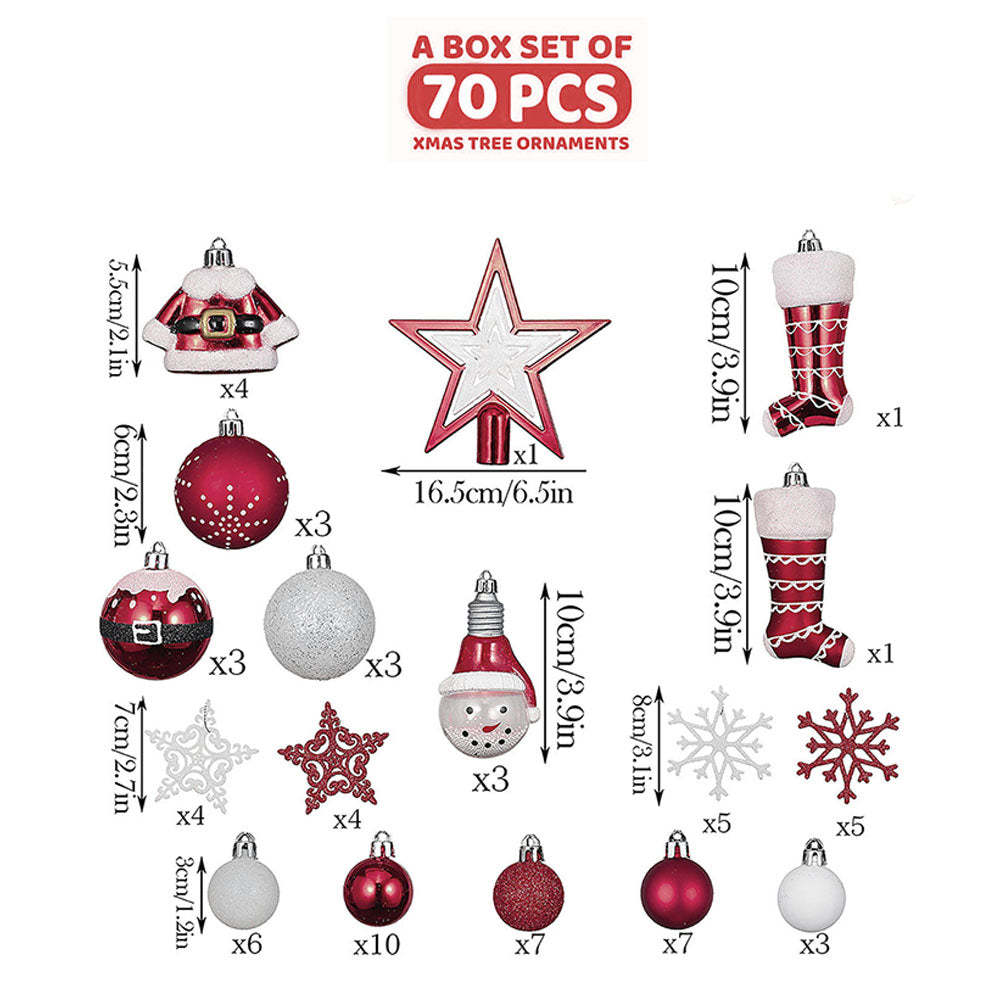 Little Surprise Box 70pcs Red & White Santa Claus themed Christmas Balls tree hanging Xmas Decoration set.