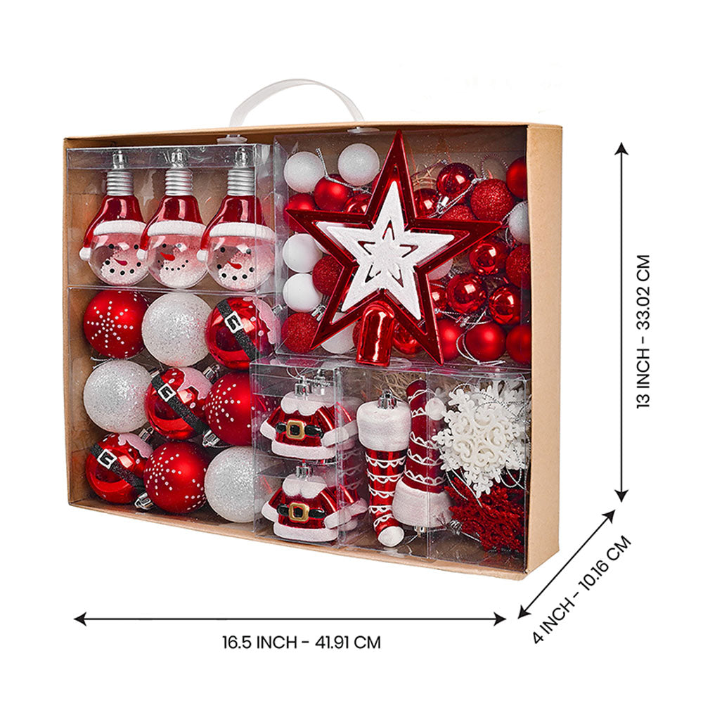 Little Surprise Box 70pcs Red & White Santa Claus themed Christmas Balls tree hanging Xmas Decoration set.