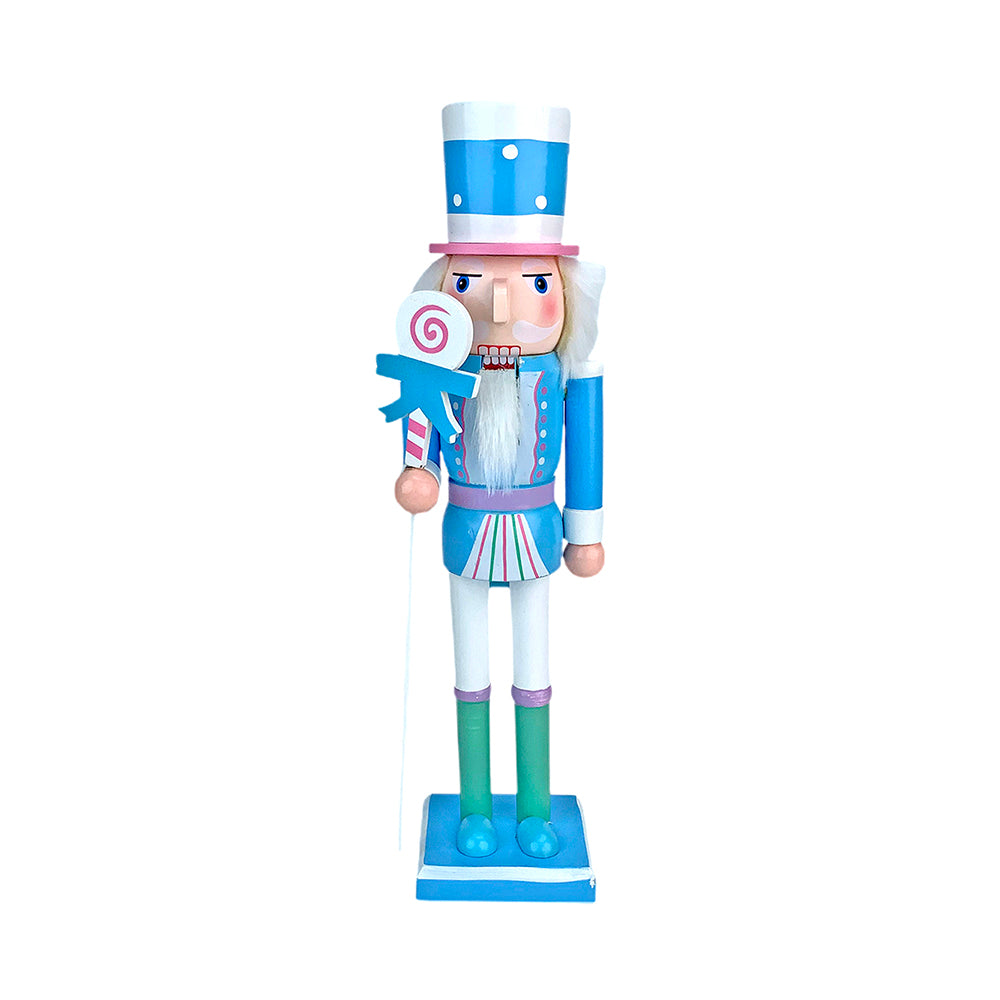 Little Surprise Box, 15 inches Wooden Pastel Blue Lollipop Nutcracker Self Standing Christmas Table Decor