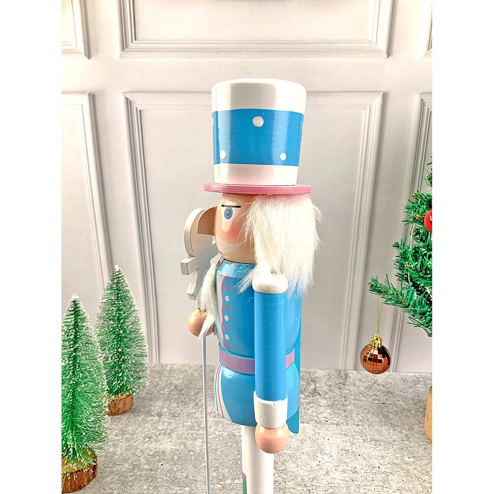 Little Surprise Box, 15 inches Wooden Pastel Blue Lollipop Nutcracker Self Standing Christmas Table Decor