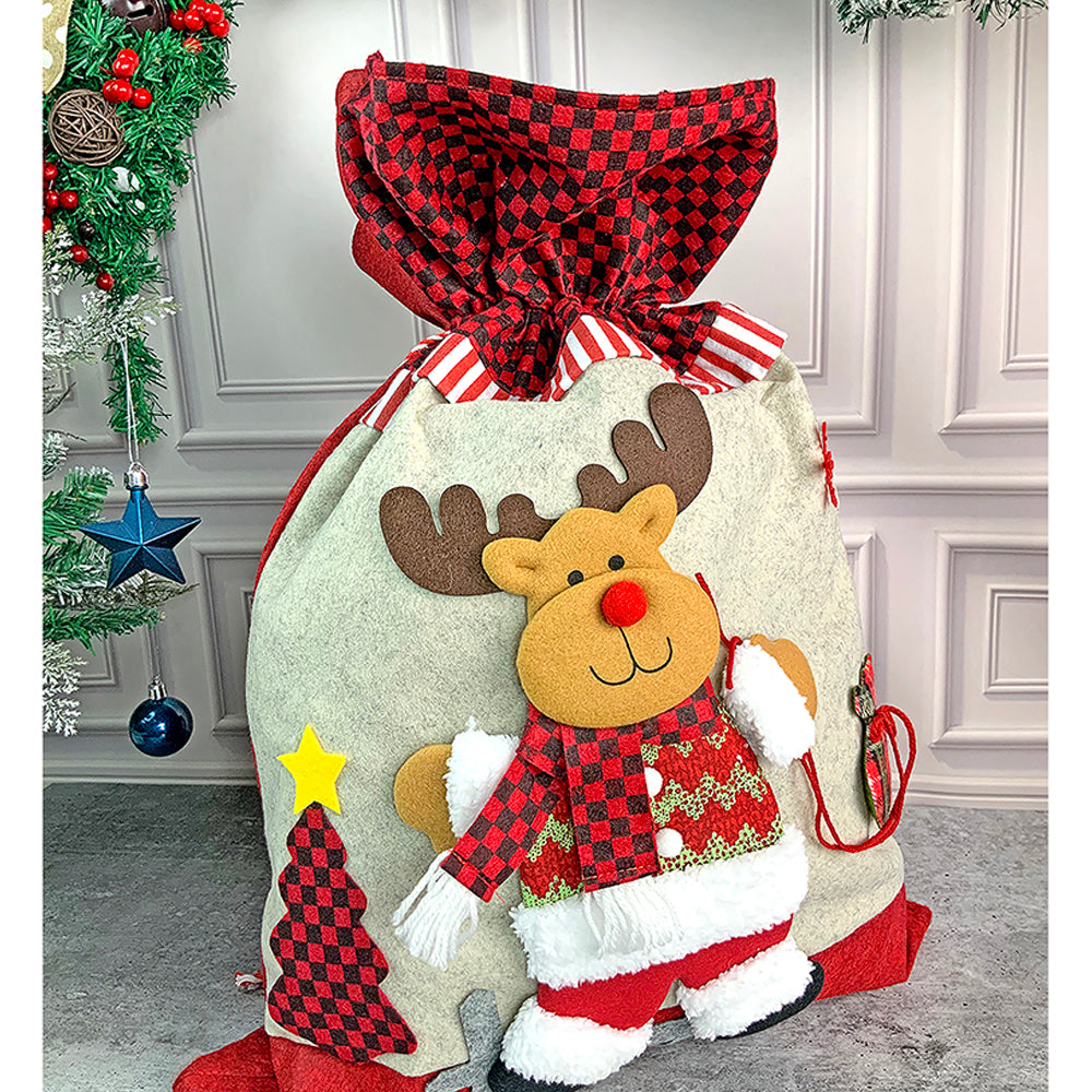 Little Surprise Box, Deer Red & Grey Checks Christmas Sack for Christmas Gifts and Home Décor