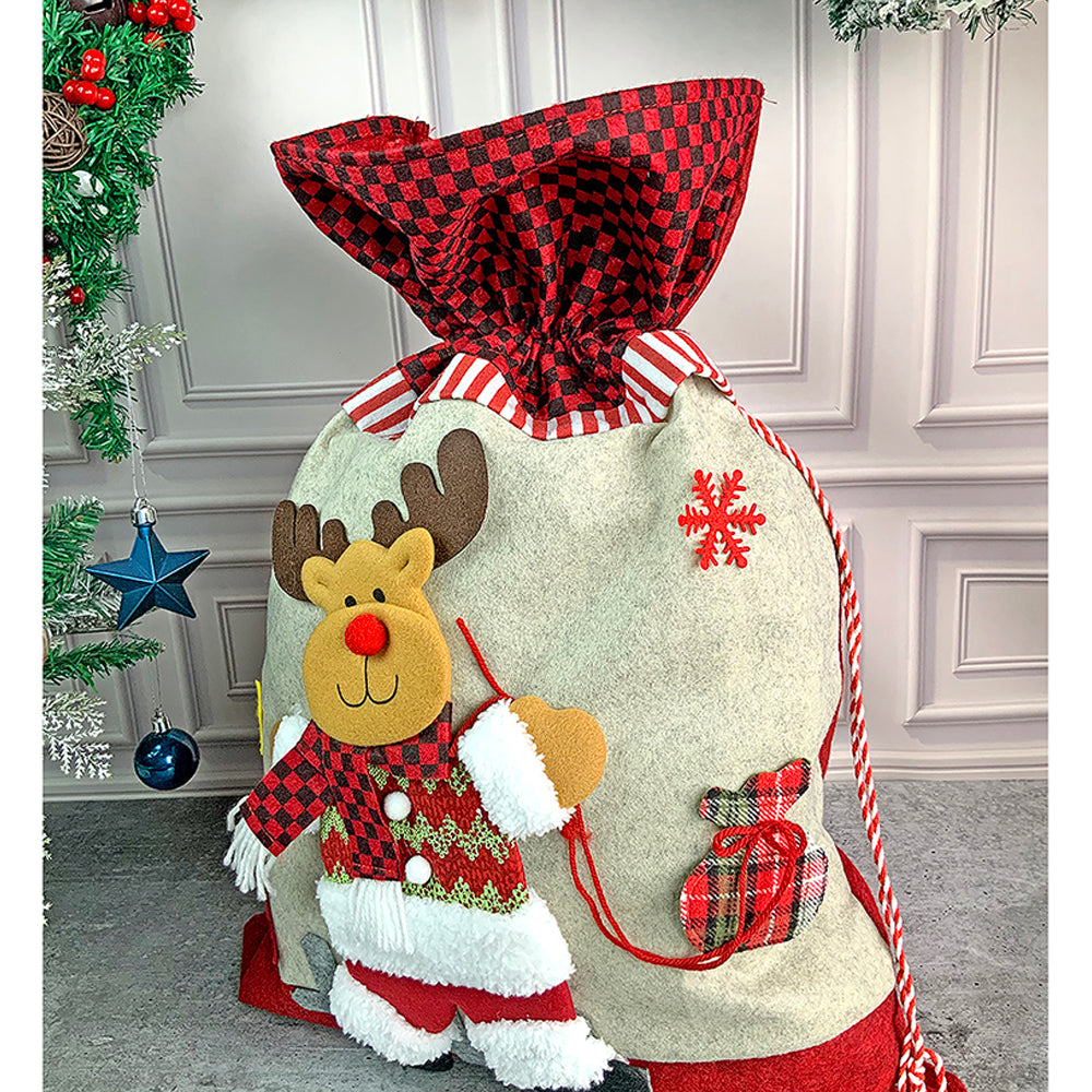 Little Surprise Box, Deer Red & Grey Checks Christmas Sack for Christmas Gifts and Home Décor