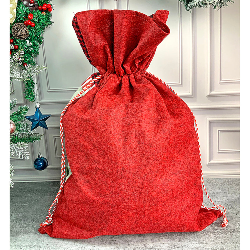 Little Surprise Box, Deer Red & Grey Checks Christmas Sack for Christmas Gifts and Home Décor