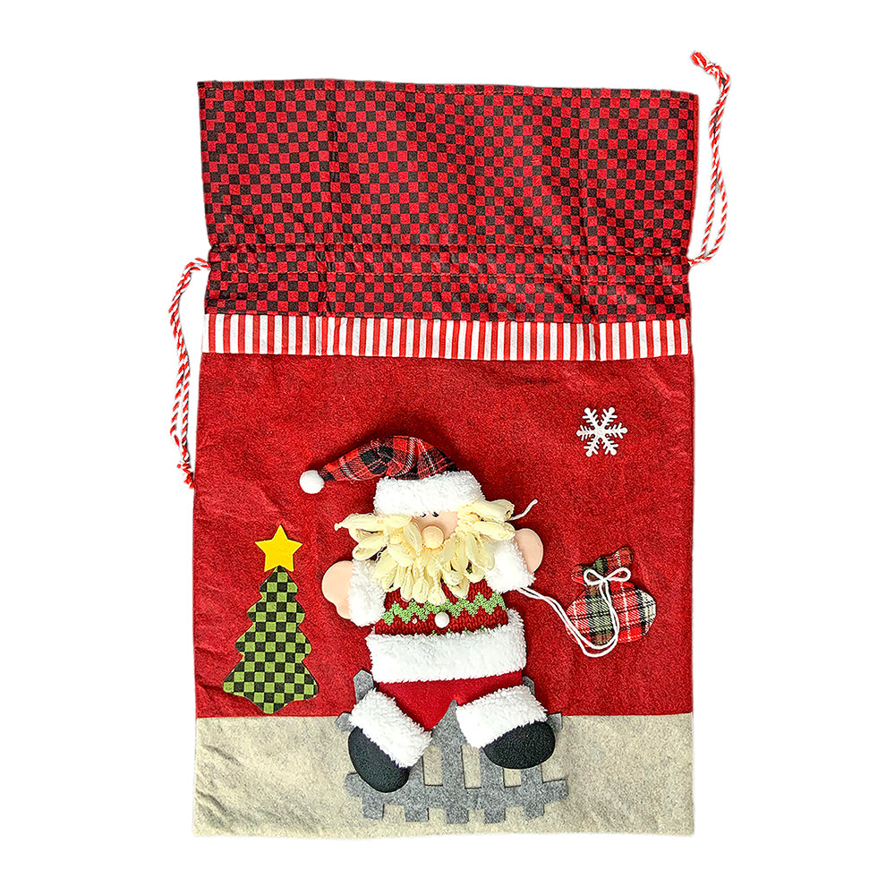 Little Surprise Box, Santa Red & Grey Checks Christmas Sack for Christmas Gifts and Home Décor