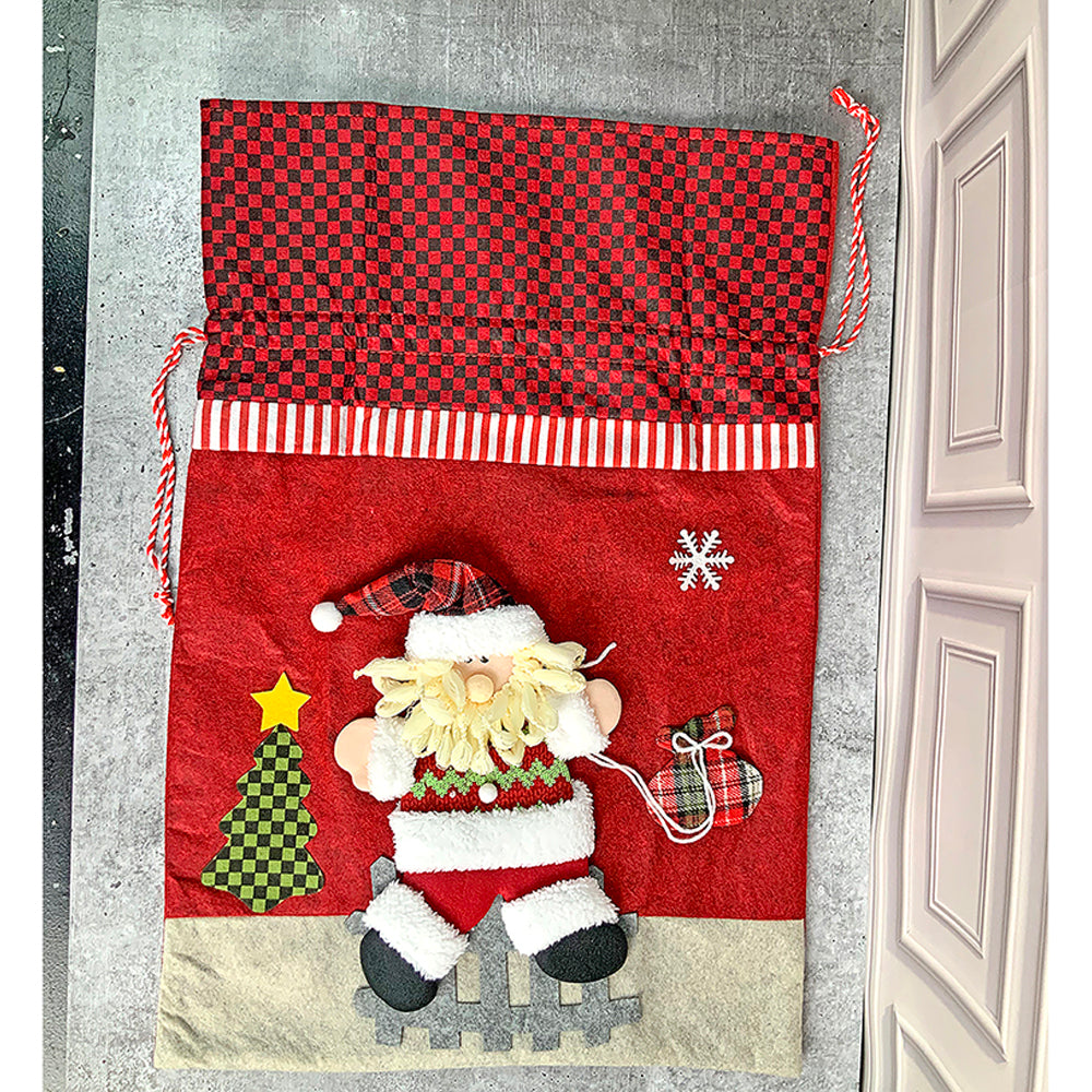 Little Surprise Box, Santa Red & Grey Checks Christmas Sack for Christmas Gifts and Home Décor